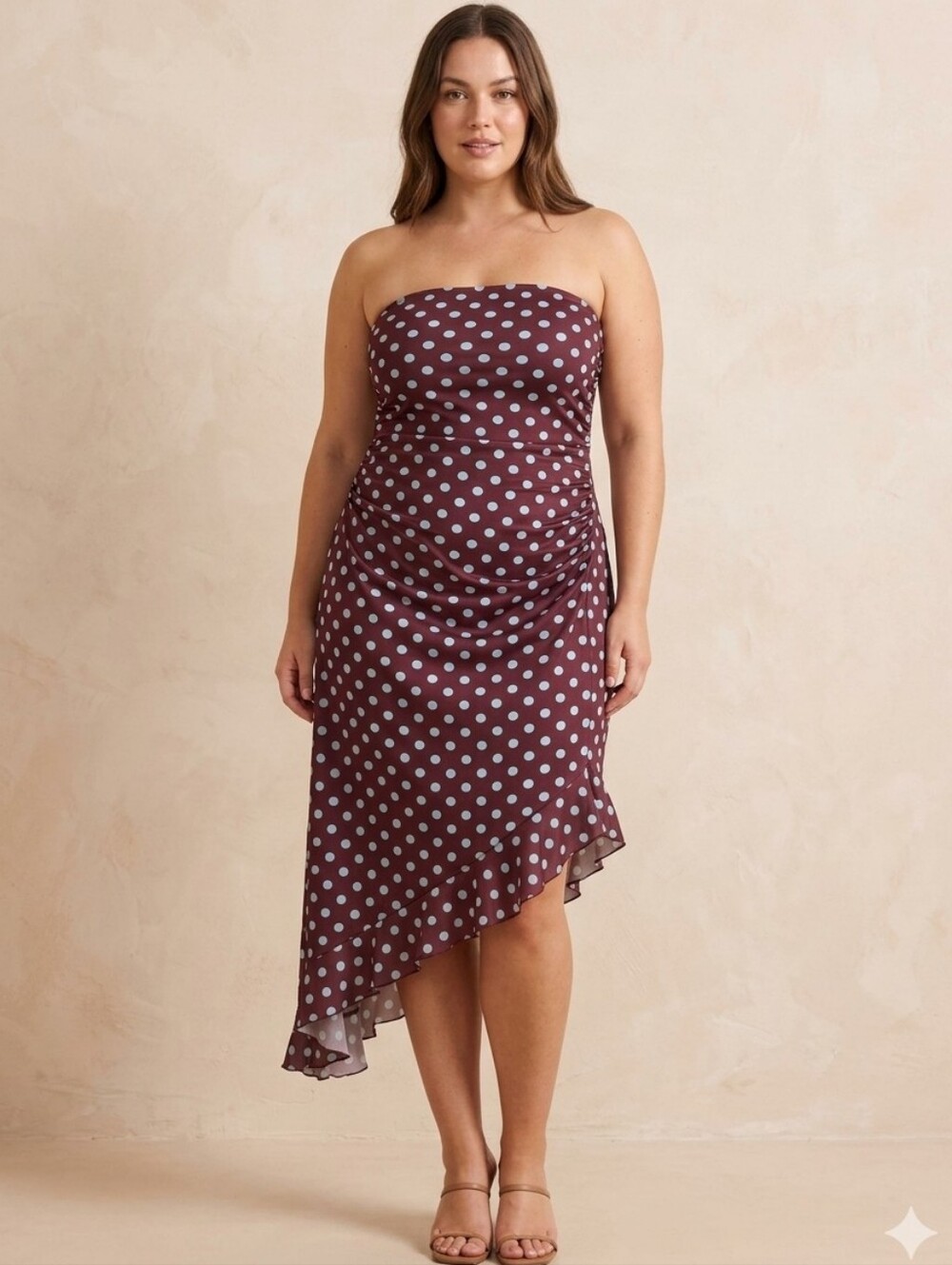 NWOT See You Monday - Polka Dot Asymmetrical Mesh Strapless Dress